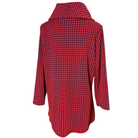 NWT Calessa Womens Stretch Knit Houndstooth Cowl Neck Tunic Top Size L Red Black - Picture 5 of 16